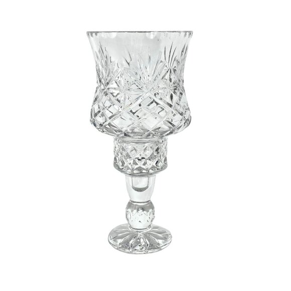 Unknown Other - Cut Crystal Candle Hurricane Lamp 11" diamond stars fan luxury glass romantic